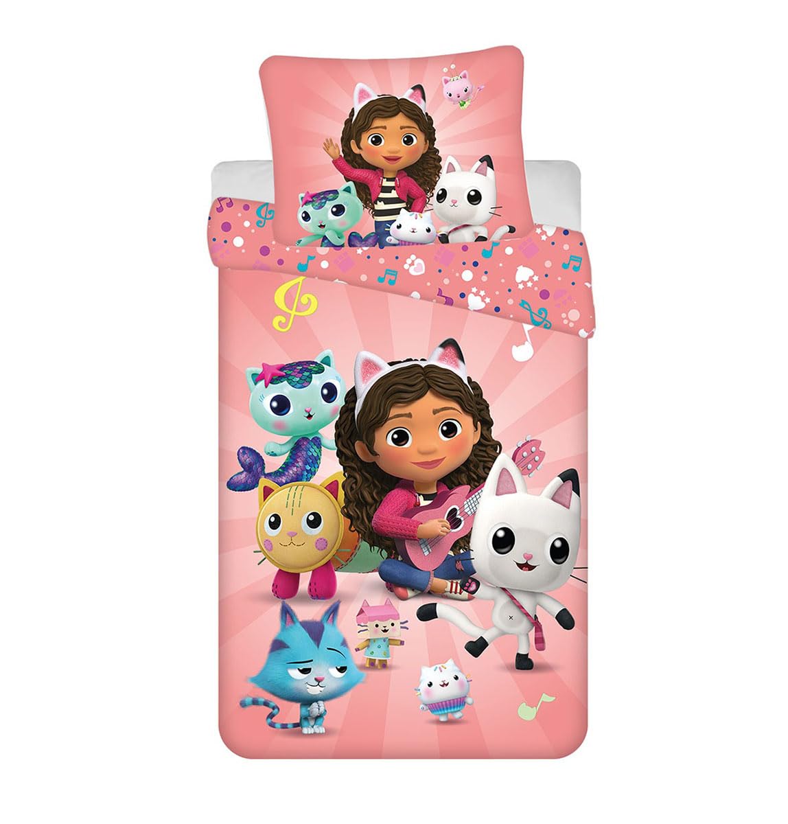 Gabby's Dollhouse Single Duvet Cover 140 x 200 cm and Pillowcase Set 70 x 90 cm, Pink