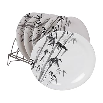 WHITE GOLD MELAMINE ROUND SHAPE DECO 8 INCH HALF QUARTER PLATE CROCKERY D009 - BAMBOO (6 Pcs)