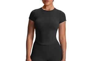 Aoxjox Women's Short Sleeve T-Shirts GEO Baby Tee Workout Gym Yoga Crop Top