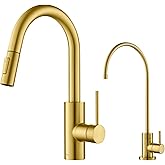 KRAUS Oletto Pull-Down Kitchen Faucet and Purita Water Filter Faucet Combo in Brushed Brass, KPF-2620-FF-100BB