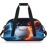 Abstract Fire Water Baseball Kids Duffle Bag for Boys, Small Lightweight Sports Gym Bag, Travel Overnight Weekender Tote, Carry On Duffel for School Sports Camping Sleepovers