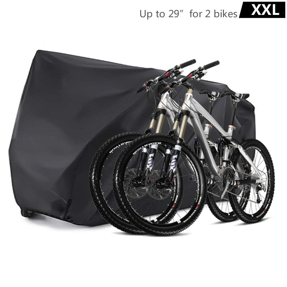 Gtpeak Bicycle Cover Waterproof 2 Bikes 210D XXL Bicycle Wheel Cover with Resist Strong Winds Easy Fold Carry Around Lasting Reliable Protection for Mountain Bike Outdoor Riding Traveling