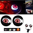JHSHlye 2Pcs USB Devil Eye Headlights, Led Dynamic 4 Eye Style Adjustable Auto Car Motorcycle Mini Projector Lens Lamp