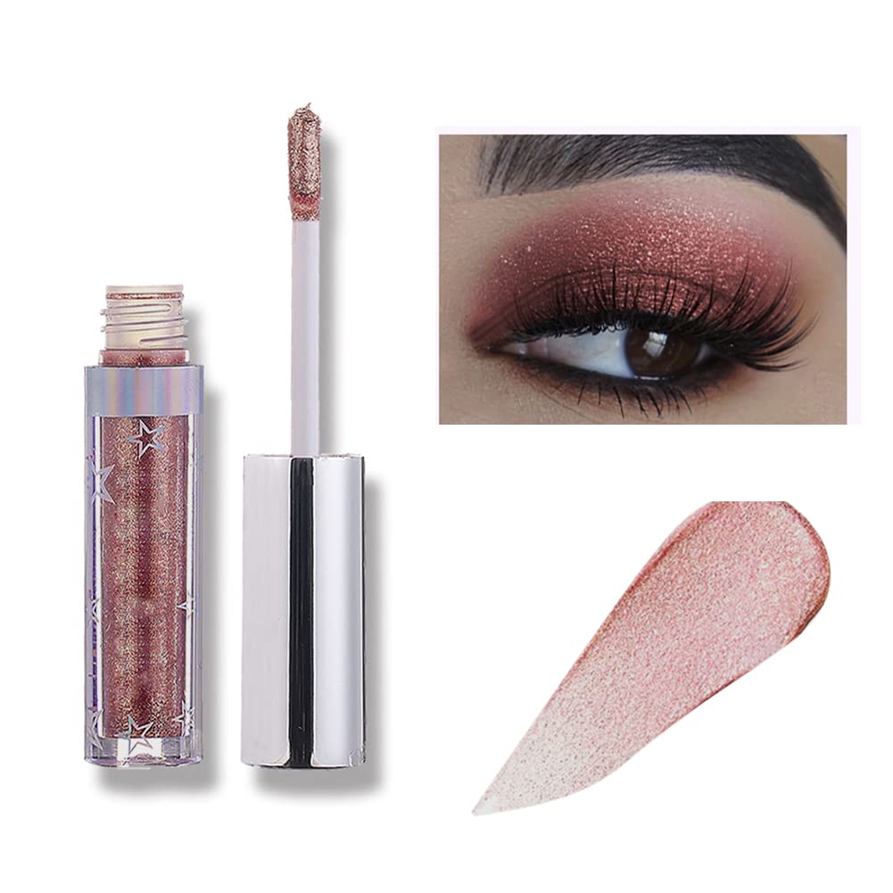 Weixinbuy 12 Colors Liquid Eyeshadow Glitter Metallic Eyeshadow Shining Shimmer Glitter Highly Pigmented Liquid Eyeliner Waterproof Long Lasting(102#Baby rose)
