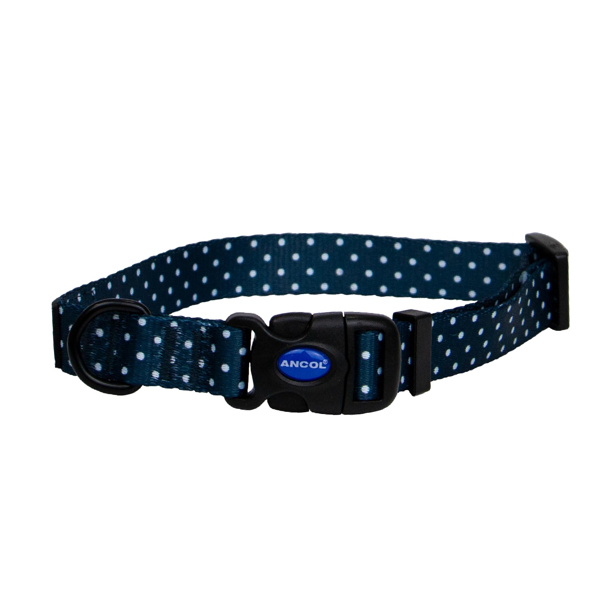 Ancol Soho Round Dog Collar Polka Dot Patterned - 100% Recycled Fabric Comfortable Pet Accessory - Sturdy Adjustable Buckle Puppy Neckband - M