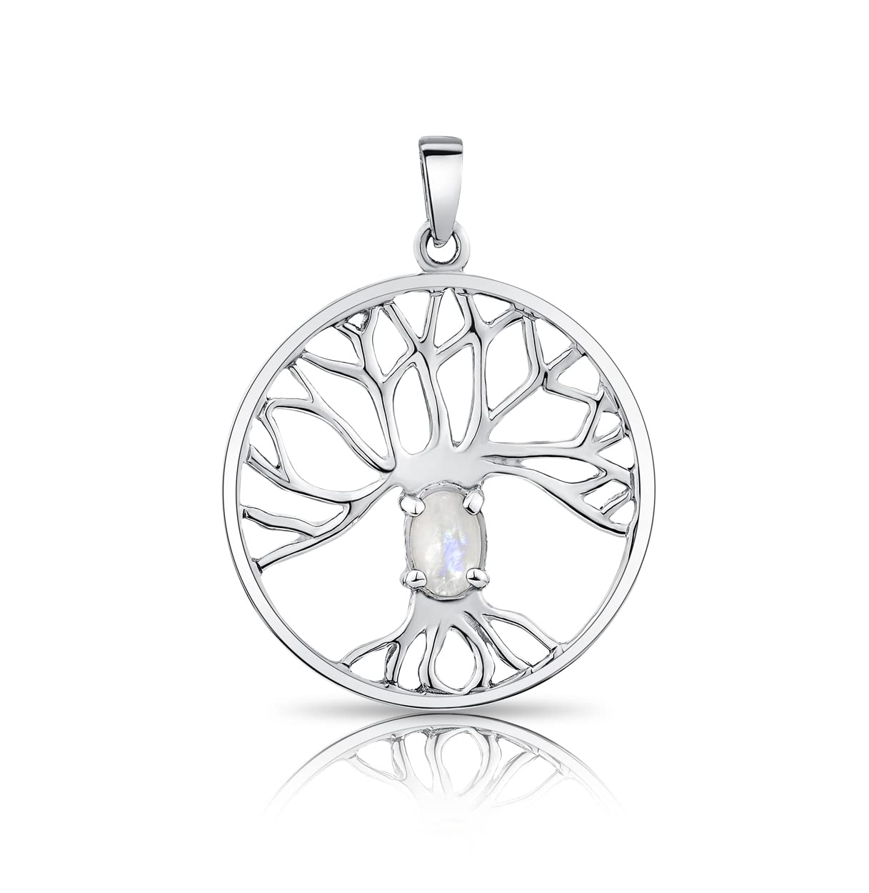 DTPsilver® 925 Sterling Silver Pendant - Celtic Tree of Life Pendant with Natural Gemstones - Without Curb Chain - Moonstone