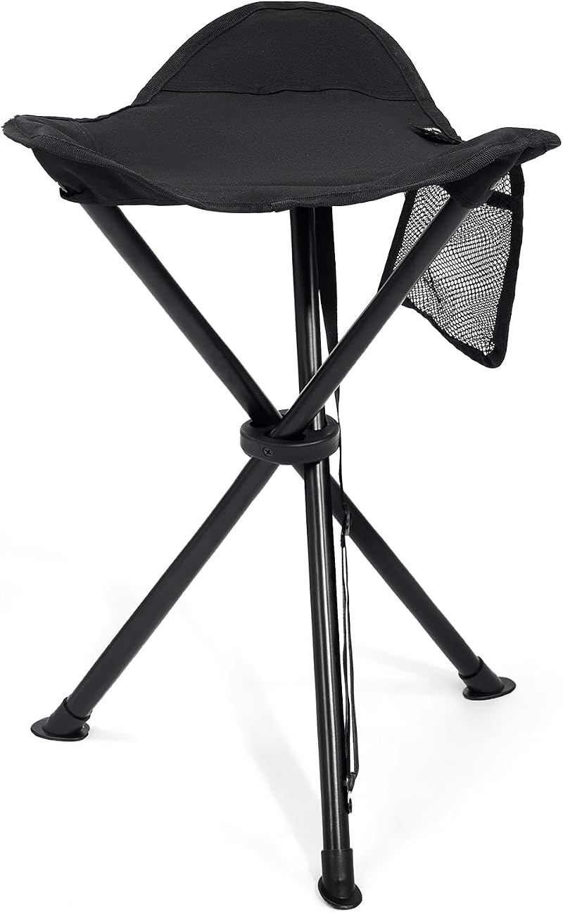 EVER ADVANCED Folding Tripod Stool 53 cm Lightweight Camping Chair Black