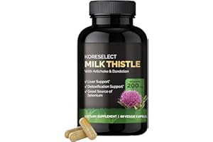 KORESELECT Liver Detox Cleanse Support Supplement with Milk Thistle 400mg, Silymarin, Choline, Selenium, Dandelion Root, Artichoke, Fatty Liver Repair Heath Formula, Natural Antioxidant, 60 caps