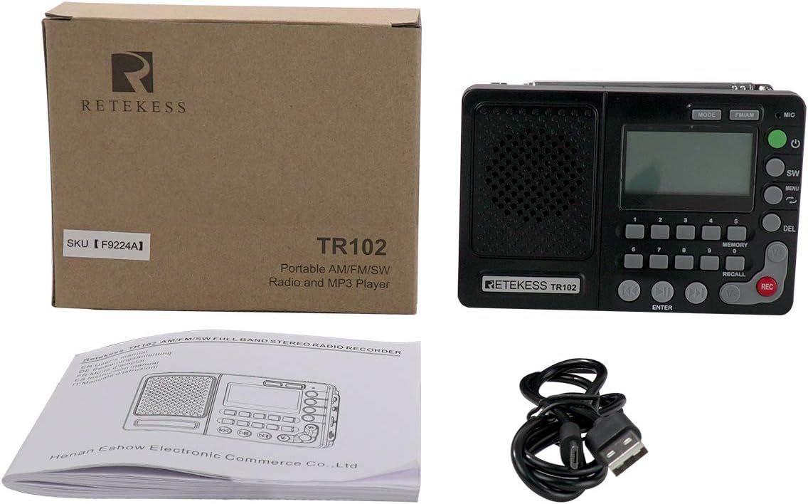 Retekess TR102 Shortwave Radio Portable AM FM Radio MP3 Player Support TF Card Digital Record Sleep Timer and Rechargeable Battery(Black): Home Audio & Theater