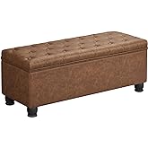SONGMICS Storage Ottoman, Storage Bench, Tufted Entryway Bedroom Bench, 17.7 x 46.5 x 17.7 Inches, Hinges Easy Lid Operation,