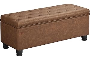 SONGMICS Storage Ottoman, Storage Bench, Tufted Entryway Bedroom Bench, 17.7 x 46.5 x 17.7 Inches, Hinges Easy Lid Operation, Wooden Legs, Synthetic Leather, Loads 330 lb, Coffee Brown ULOM071K01