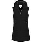 Chrisuno Women's Long Warm Puffer Vest Fleece Sleeveless Vests Waterproof Outerwear With Removable Hood