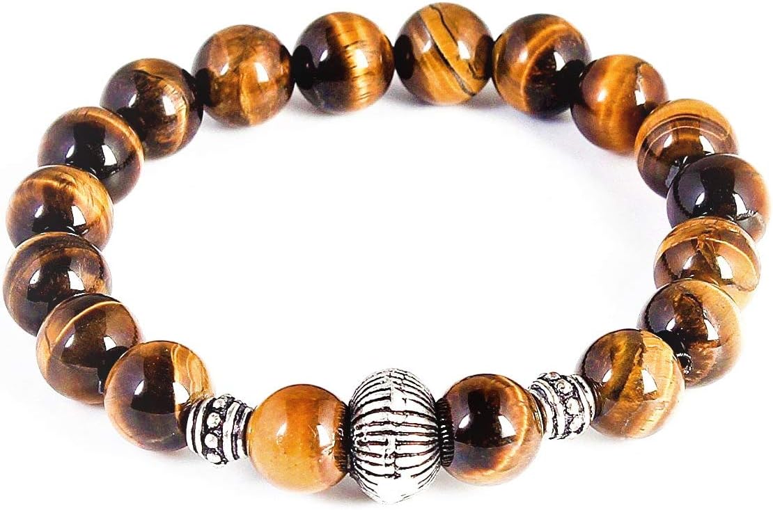 Silvertree925 Present Natural Tiger eye Gemstone Bracelet with silver plated element for girls, womens, boys & men's