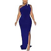 Formal Dress for Women Elegant Sparkly One Shoulder Sleeveless High Split Cocktail Party Prom Dresses