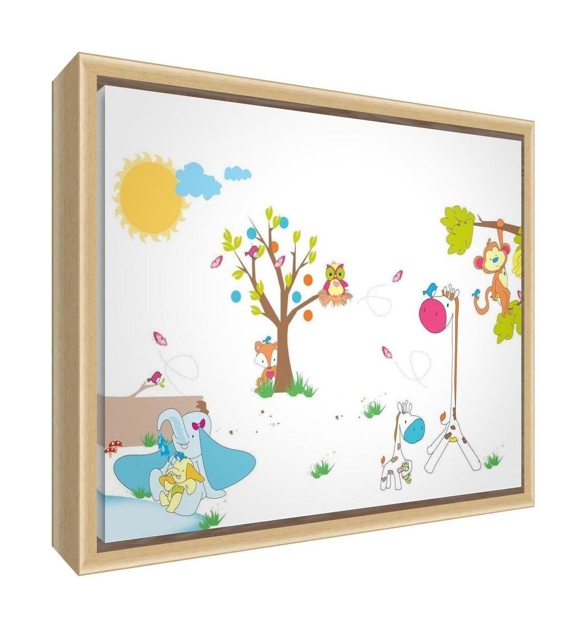 Feel Good Art Eco-Printed & Framed Nursery Canvas with Solid Natural Wooden Frame ≪Animals≫ Multicoloured, 34 x 24 x 3cm (Small)