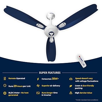 Superfan Super A1 Blue 1200 Mm Ceiling Fan Of 5 Star Rated With