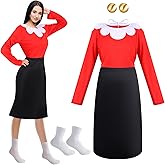 Croloose 3 Pack Olive Oil Costumes Women's Large Cosplay Costume for Adult Red Black Long Sleeve Dress Earrings White Socks