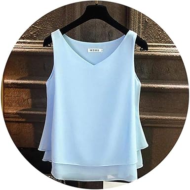 sleeveless pale blue chiffon top