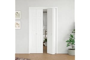 BARNER HOME Bifold Door, 6-lite Panel Closet Door for 60"x 80" Opening (Double 30" x 80" Doors), Core Hollow Folding Doors with Hardware Kits, MDF, White Interior Doors