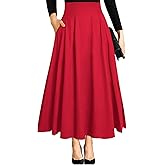 RANPHEE Women's Ankle Length High Waist A-line Flowy Long Maxi Skirt with Pockets
