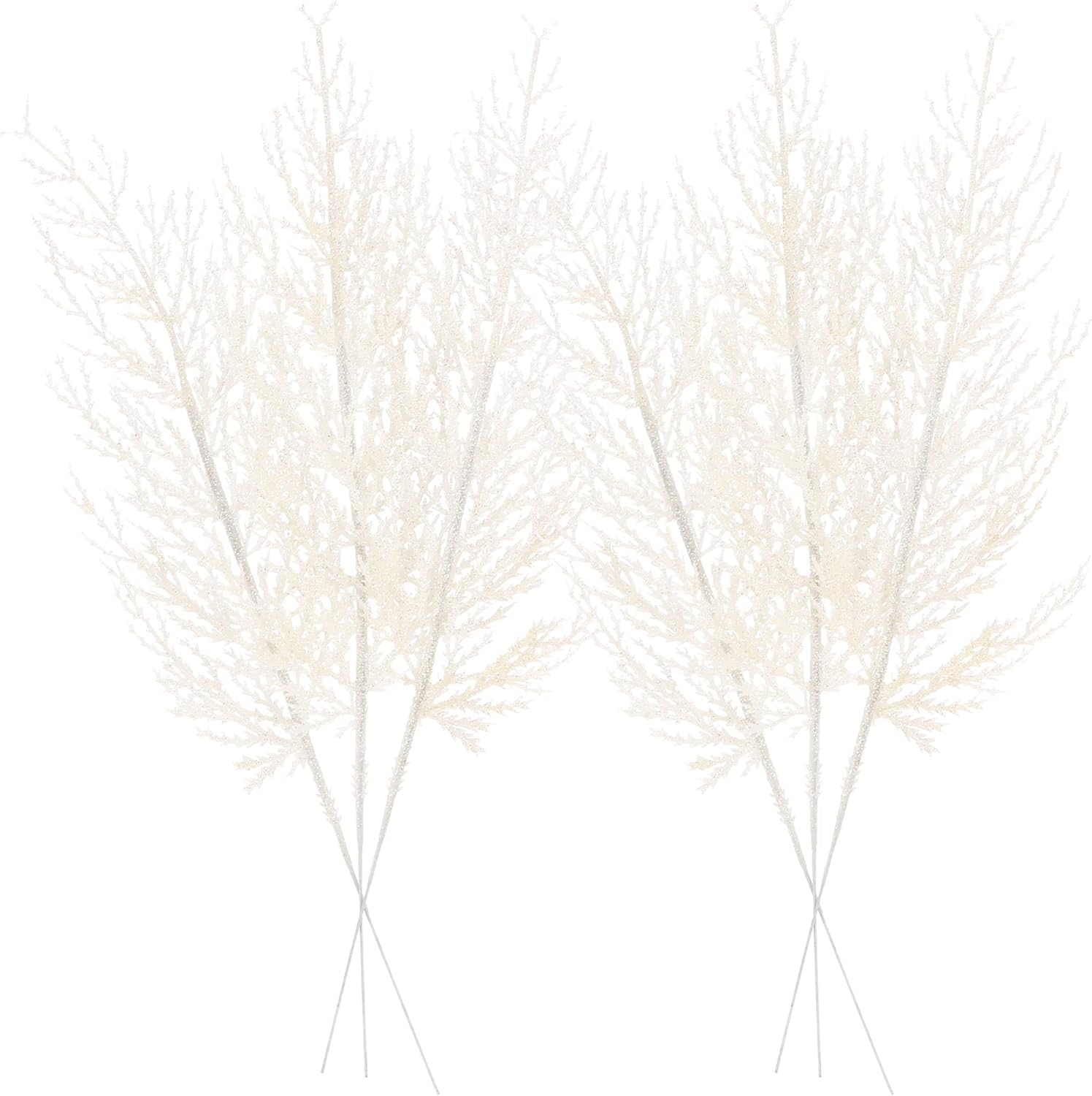 Sea Team 24-Pack Artificial Glitter Pine Tree Twig Ornaments, Decorative Sticks, Glittery Stems, Picks, Branches for Christmas Tree, Small Vase, Holiday, Wedding, Party, 14-inch, White