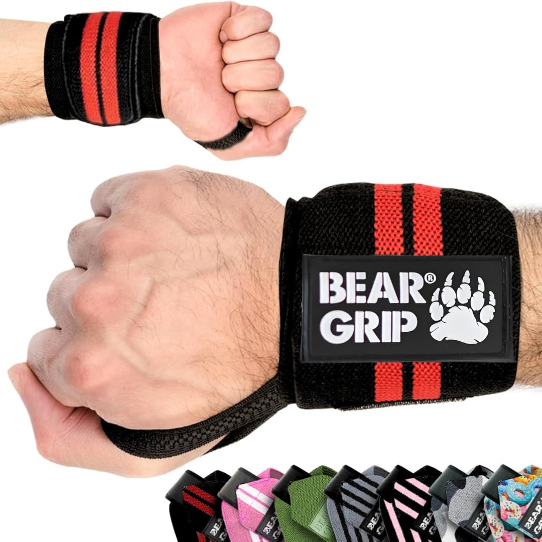 BEAR GRIP - Weight lifting wrist support wraps (Sold in pairs) (Black/Red/Edge)