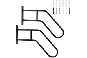AUNULAHCA 2 Pack Handrails for Outdoor Steps Stair Railing Indoor, U-Shaped Wall Mount Stair Handrails for 1-3 Steps, 22.8in Safety Grab Bars with for Elderly, Kid, Disabled, Pregnant Women Black