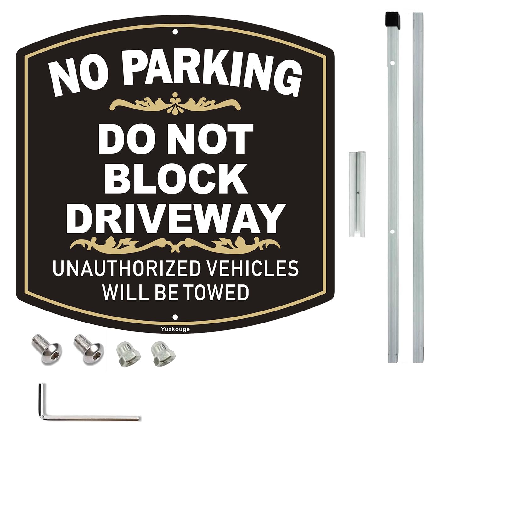 Yuzkouge No Parking, Do Not Block Driveway Sign, 12 x 12 Inches Aluminum Sign with 3 Feet Stake(Detachable), Weatherproof, Fade Resistant, Easy Mounting.
