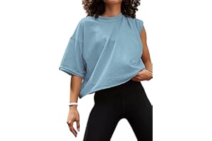 Carpetcom Oversized Workout Shirts for Women Short Sleeve Drop Shoulder Casual Crop Tops Baggy Gym Yoga Athletic Tee