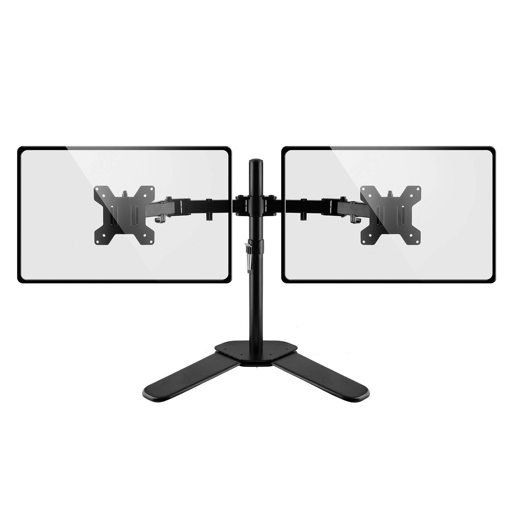 Dihl Dual Monitor Desk Stand, Twin Monitor Mount for 13 to 27 Inch Screens, Height Adjustable Arms, Tilts 90°, Swivels 180°, Rotates 360°, VESA 75 or 100mm, Black