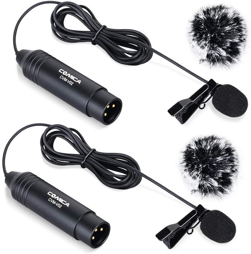 Comica XLR Microphone CVM-V02O 2 Pack 14.76 fts Phantom Power Omni-Directional Lavalier Lapel Microphone for Canon Sony Panasonic Camcorders Zoom H4n H5 H6 Tascam DR-40 DR-60D DR-70D DR-100 Recorders