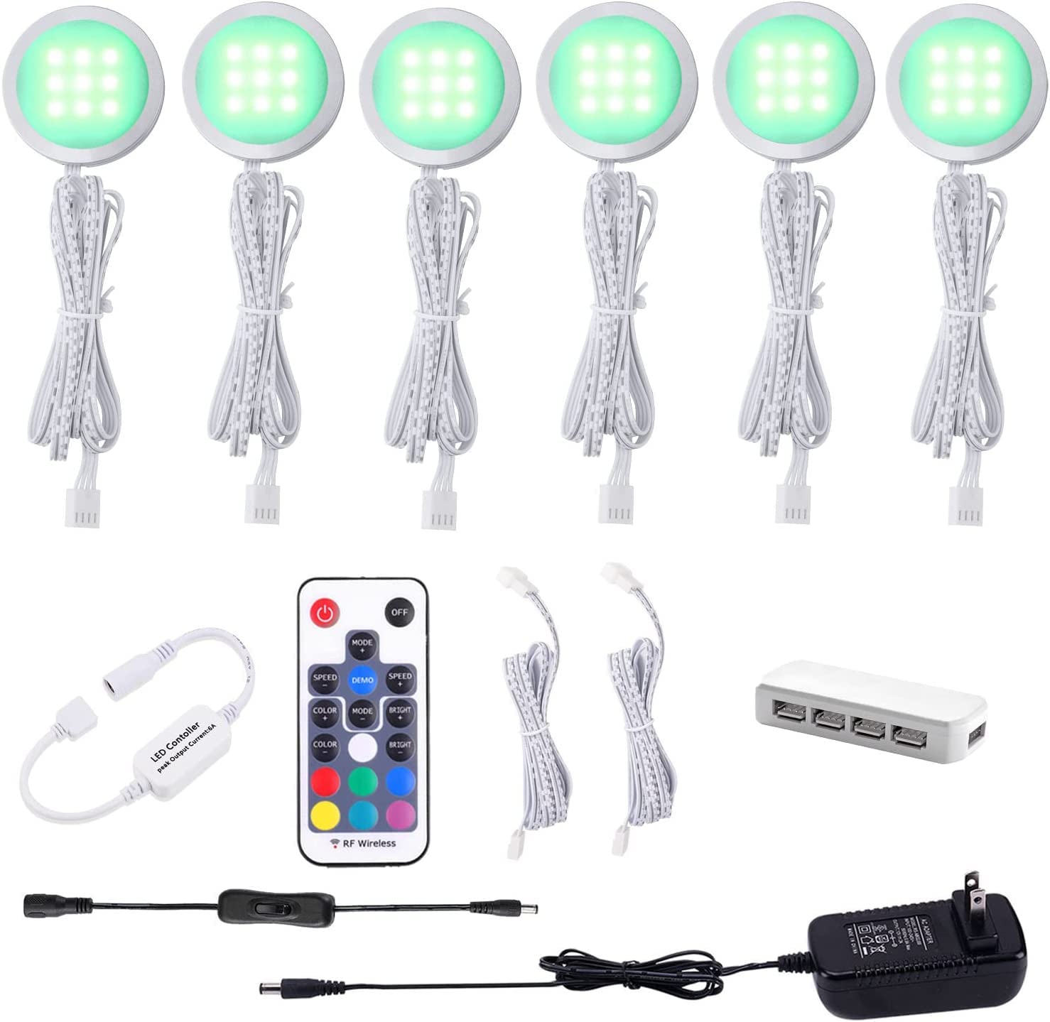 Colorful Puck Light, 4pcs RGB LED Cabinet Lighting