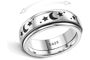 MILACOLATO 925 Sterling Silver Anxiety Ring for Women Men Platinum Plated Sterling Silver Band Fidget Ring Cross Flower Moon Star Spinner Ring Stress Anxiety Relief Item