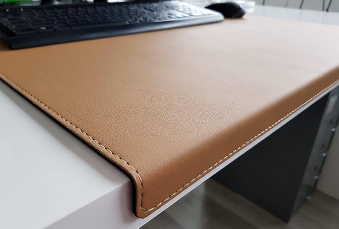 Gewinkelte Schreibtischunterlage mit Kantenschutz Softlux Leder 60 x 38 Beige