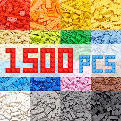 Photo 1 of WYSWYG 1500 Piece Building Bricks,Bulk Classic Building Blocks Basic Box Compatible with Major Brands Baseplates, 12 Colors 14 Random Bulk Shapes