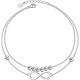 Anklet for Women Sterling Silver Dainty Bead Heart Infinity Star Letter Initial Boho Adjuatable Foot Ankle Bracelet for Women