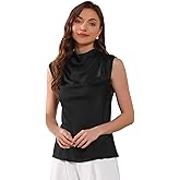 Allegra K Sleeveless Satin Tank Tops for Women Mock Cowl Neck Ruched Dressy Casual Blouse