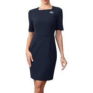 Allegra K Womens Square Neck Short Sleeve Funeral Work Sheath Dress | Vintage Dresses with Brooch, Above the Knee, Business C