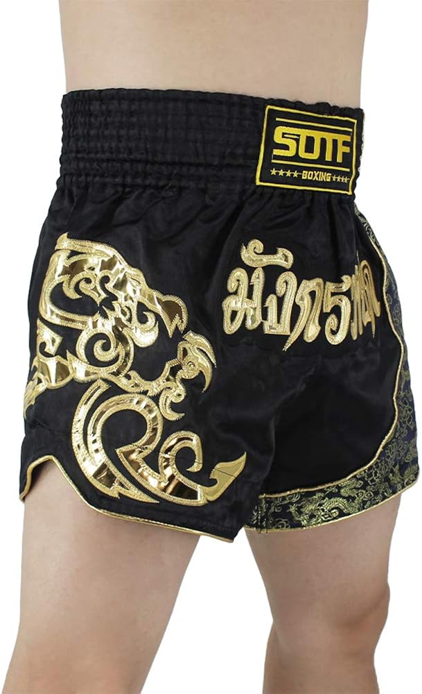 SOTF Muay Thai Fight Shorts for Kids Men Elastic Waist Kickboxing MMA Shorts: Clothing