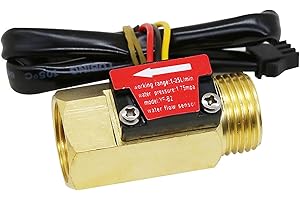 GREDIA G1/2" Water Flow Sensor Thread Female to Male Brass Switch Hall Effect Liquid Flowmeter Fluidmeter Counter BSP 1-25L/Min（50 mm in Total Length）
