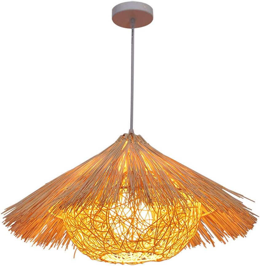 XMYXRetro Pendant Lamp, Single Head Hanging Lamp with Rattan Lampshade Straw Hat Design Hanging Lamp Ceiling Chandelier for Dining Room Living Room Bedroom Bar Cafe Club,Ø40cm