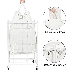 WOWLIVE Laundry Hamper with Wheels,Metal Wire Frame
