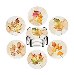 Fall Drink Absorbent Coasters with Holder Set of