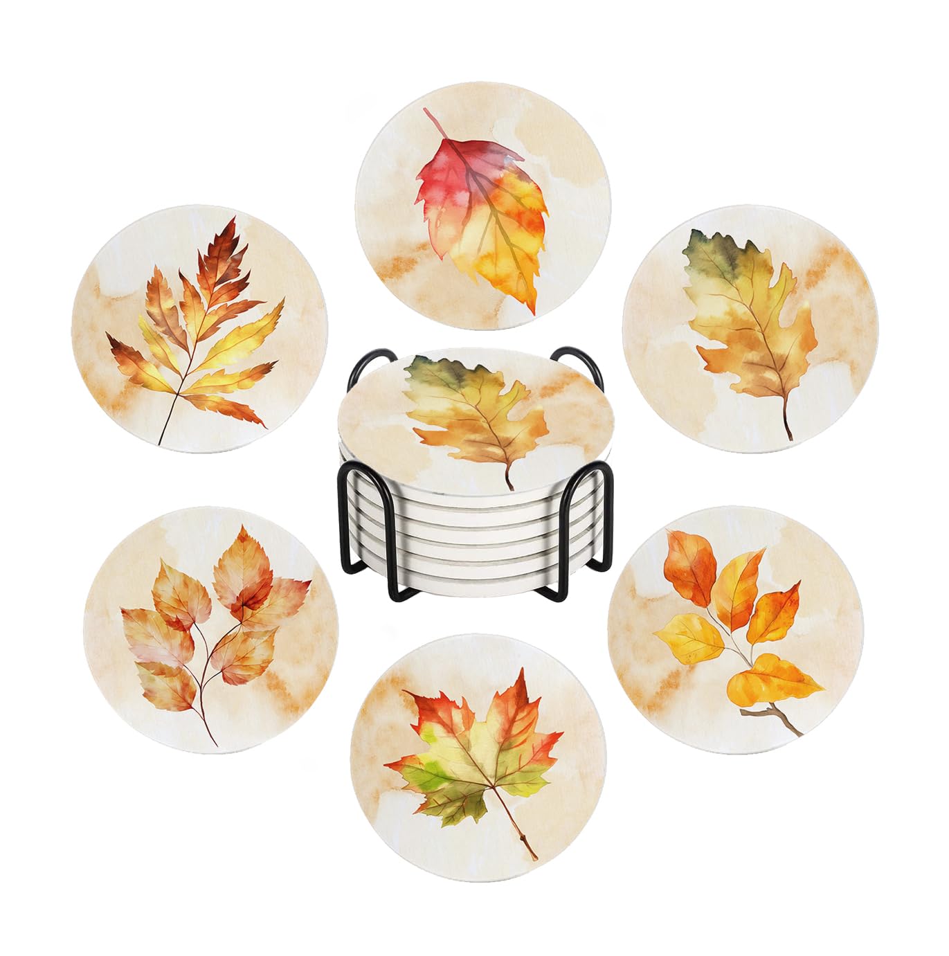 Fall Drink Absorbent Coasters with Holder Set of