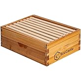 BeeCastle 8 Frame Medium Super Bee Hive Box, Langstroth Honey Bee Hive Dipped in 100% Beeswax Include Beehive Frames and Wax Foundations (Unassembled)