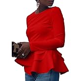 SEMATOMALA Women’s Elegant Peplum Zip Up Round Neck Long Sleeve Ruffle Hem Top Blazer Jacket Tailored Outwear