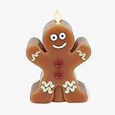 Luminara Flameless Festive Decor - Gingerbread Man Figural LED Candle Natural Color, Brown, 5.3" x 7.5" Real Wax Moving Flame Battery Operated Timer