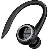 Bluetooth 5.2 Headset Single Ear Earpiece Earphone with Mic, Hook Black | Noise Cancelling Headset for Business Driver Wireless Bone Conduction Headphone with Ear Caps (S/M/L) for iPhone Android