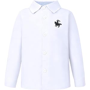 Jecson Boys Dress Shirts Boys Button Down Shirt Long Sleeve 2-6Y | Soft breathable cotton-blend fabric resists shrinking and