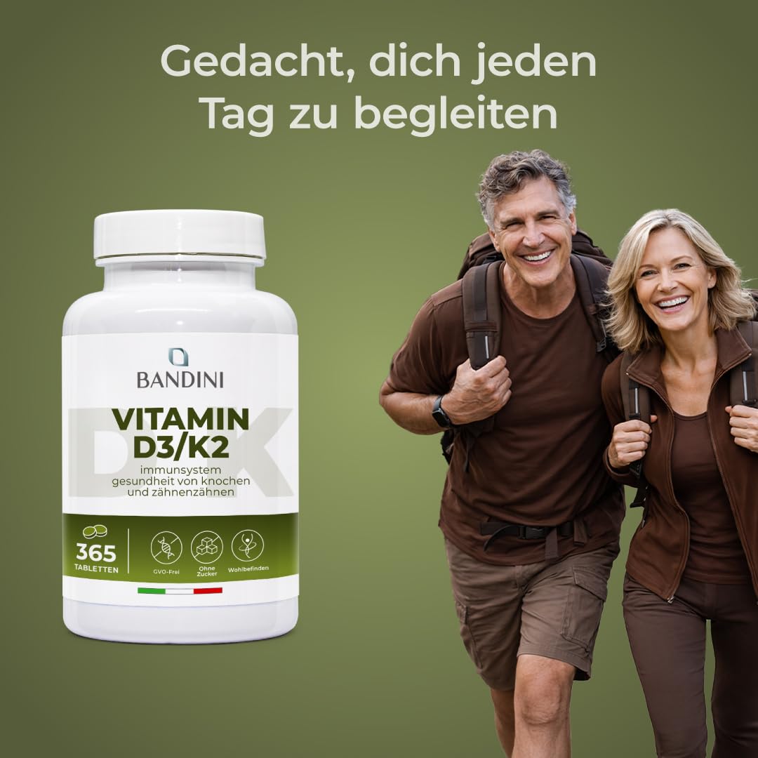 Bandini® Vitamin D3 K2 | 365 TABLETTEN | Vitamin D 2000 IE + 200 mcg Vit K 3